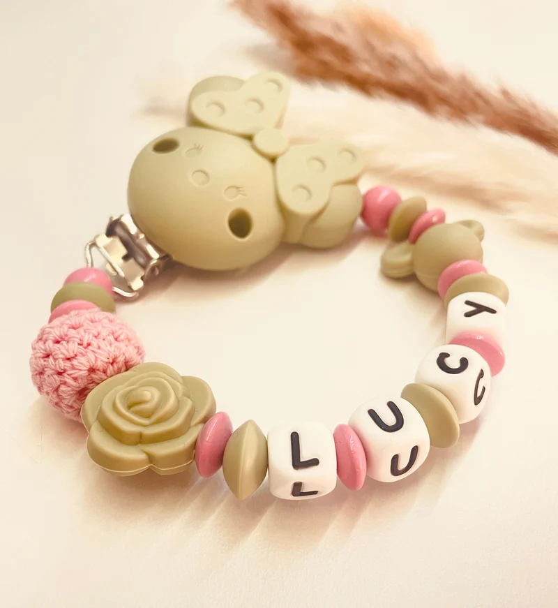 Schnullerkette Maus Rose lint rosa