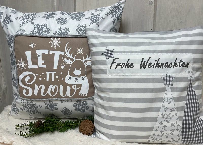 1x Weihnachtliche Landhausstil Kissenhülle * Kissenbezug * Dekokissen * weiß/grau