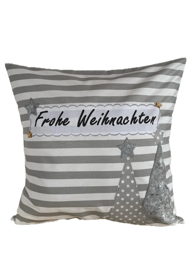 1x Weihnachtliche Landhausstil Kissenhülle * Kissenbezug * Dekokissen * Frohe Weihnachten *grau/weiß gestreift