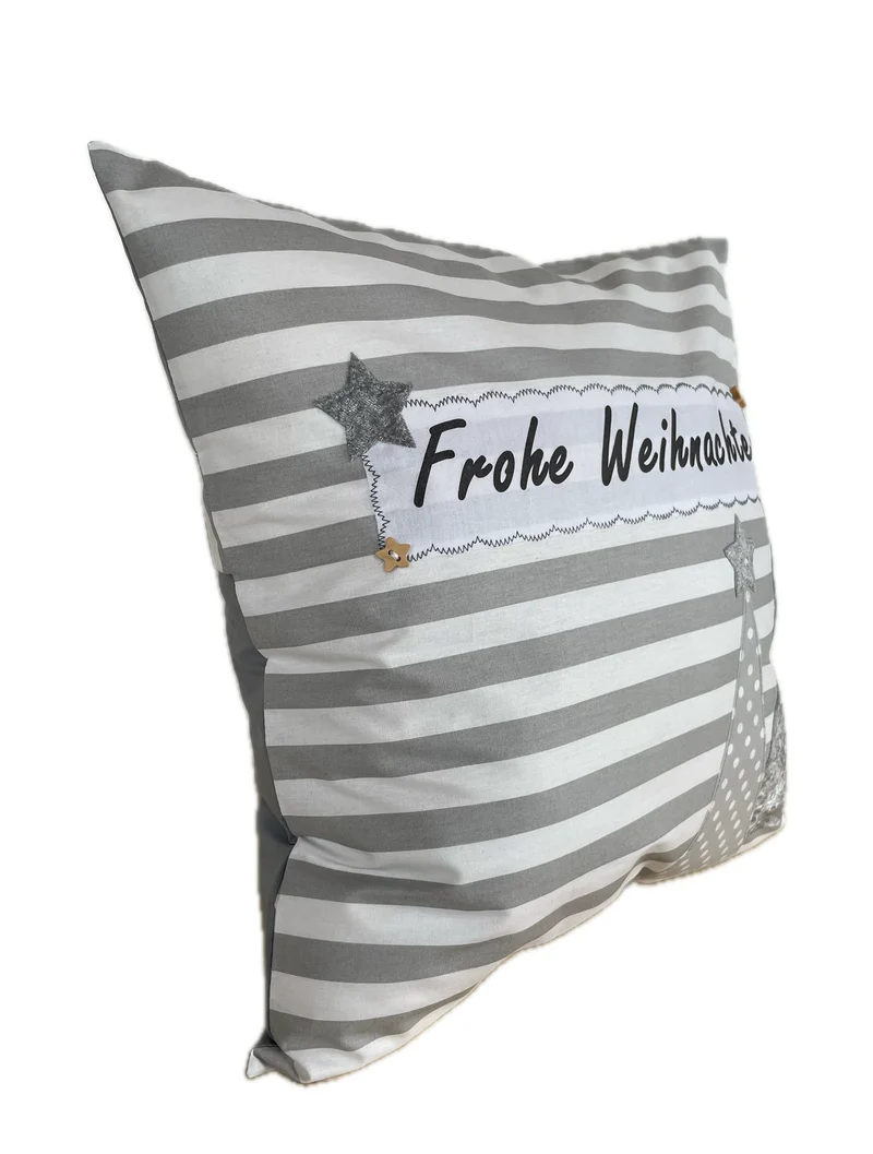 1x Weihnachtliche Landhausstil Kissenhülle * Kissenbezug * Dekokissen * Frohe Weihnachten *grau/weiß gestreift