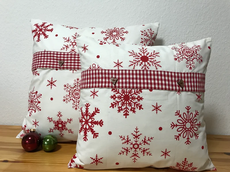 1x Weihnachtliche Landhausstil Kissenhülle * Kissenbezug * Dekokissen * weiß/rot