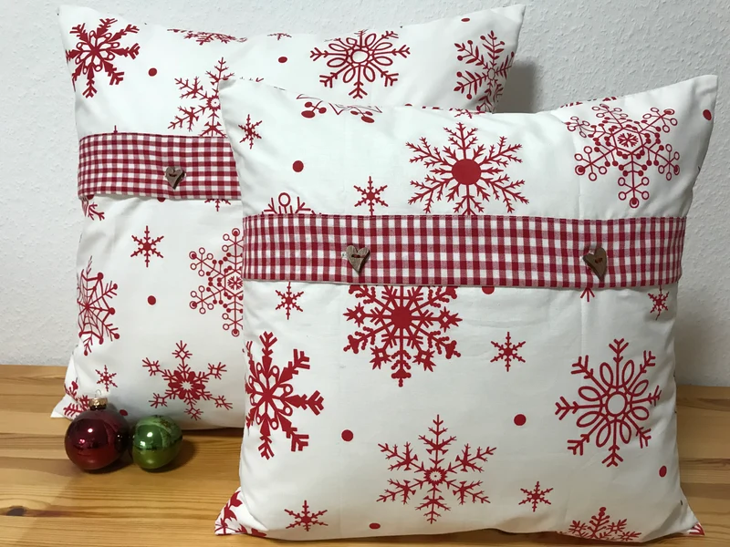 1x Weihnachtliche Landhausstil Kissenhülle * Kissenbezug * Dekokissen * weiß/rot