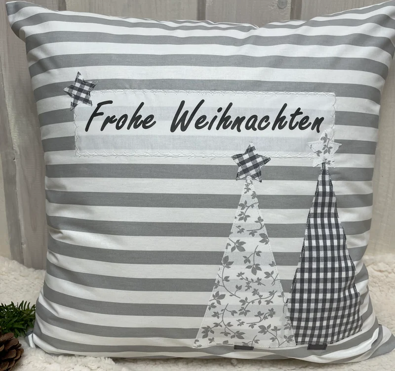 1x Weihnachtliche Landhausstil Kissenhülle * Kissenbezug * Dekokissen * Frohe Weihnachten *grau/weiß gestreift