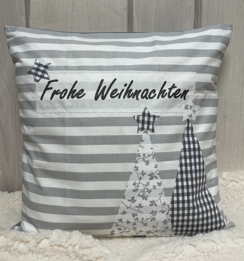 1x Weihnachtliche Landhausstil Kissenhülle * Kissenbezug * Dekokissen * Frohe Weihnachten *grau/weiß gestreift