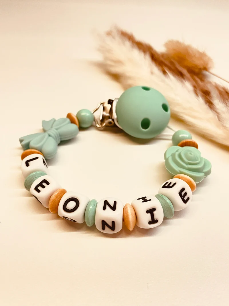 Schnullerkette Rose mit Schleife mint beige 12,90€, statt 17,90€