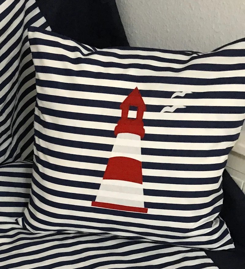 Maritime Kissenhülle, Landhausstil Kissenbezug * Leuchtturm * blau/weiß/rot