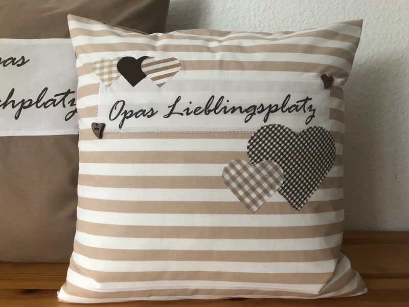 Landhausstil Kissenhülle * Kissenbezug * Dekokissen beige/weiß * Opas Lieblingsplatz *beige/weiß