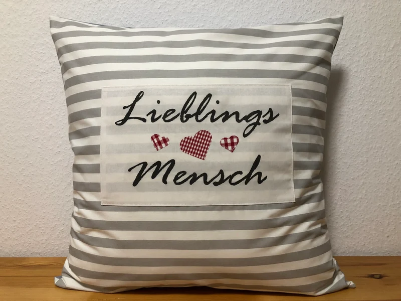 Landhausstil Kissenhülle * Kissenbezug * grau/weiß gestreiftes Dekokissen * Lieblings Mensch *