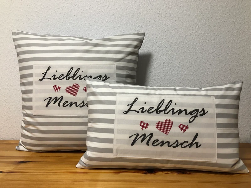 Landhausstil Kissenhülle * Kissenbezug * grau/weiß gestreiftes Dekokissen * Lieblings Mensch *