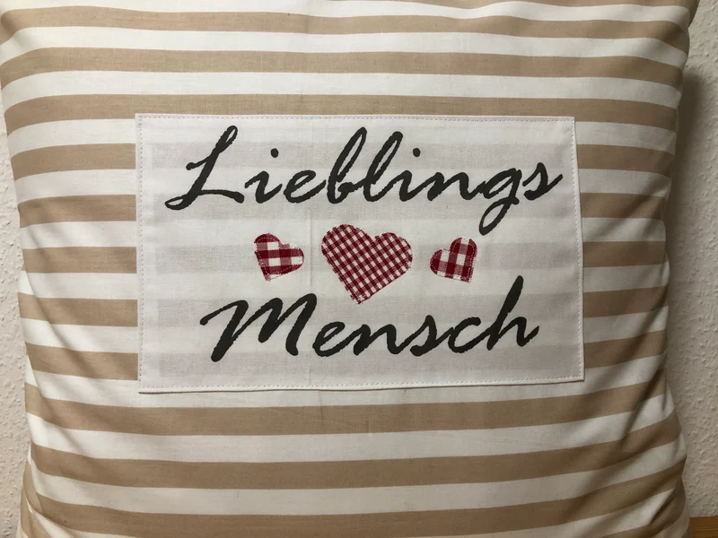 Landhausstil Kissenhülle * Kissenbezug * Dekokissen * Lieblings Mensch * beige/weiß gestreift