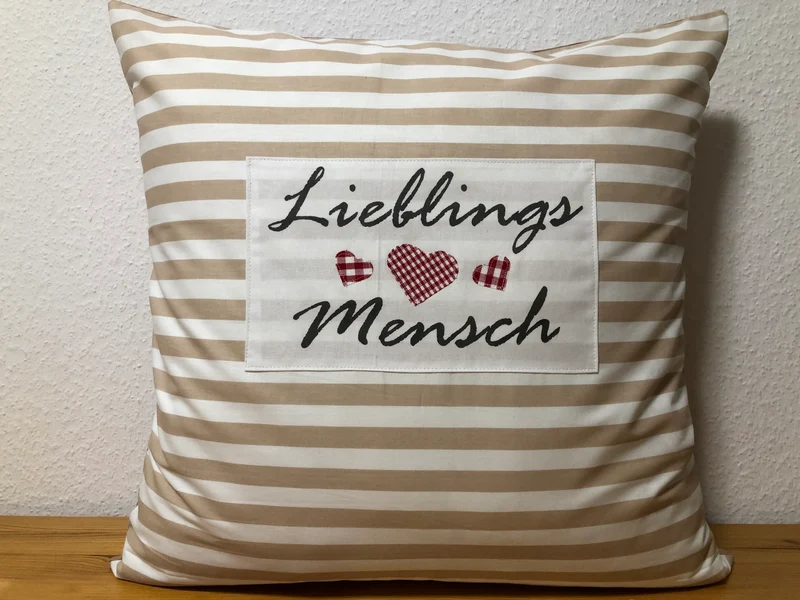 Landhausstil Kissenhülle * Kissenbezug * Dekokissen * Lieblings Mensch * beige/weiß gestreift