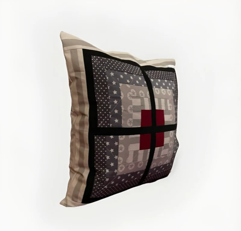 Patchwork Kissenhülle, Landhausstil Kissenbezug, grau/ rot/ weiß 40x40cm