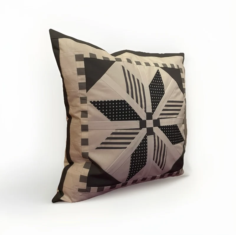 Patchwork Kissenhülle, Landhausstil Kissenbezug, grau/weiß 40x40cm