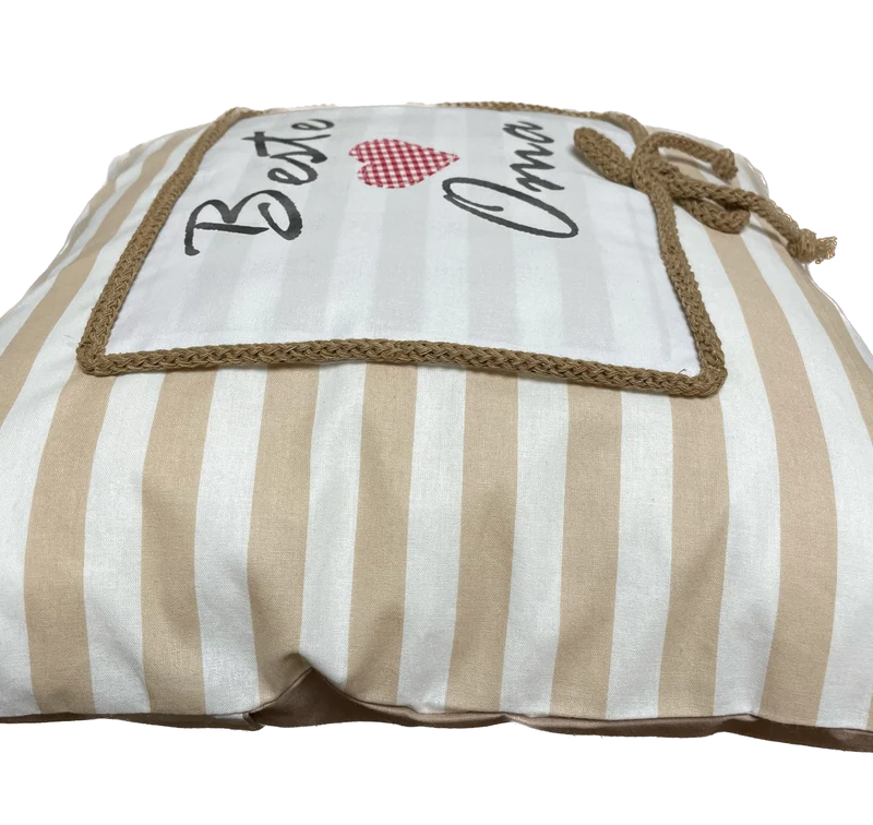 Landhausstil Kissenhülle, Kissenbezug, Dekokissen *Beste Oma* beige/weiß gestreift