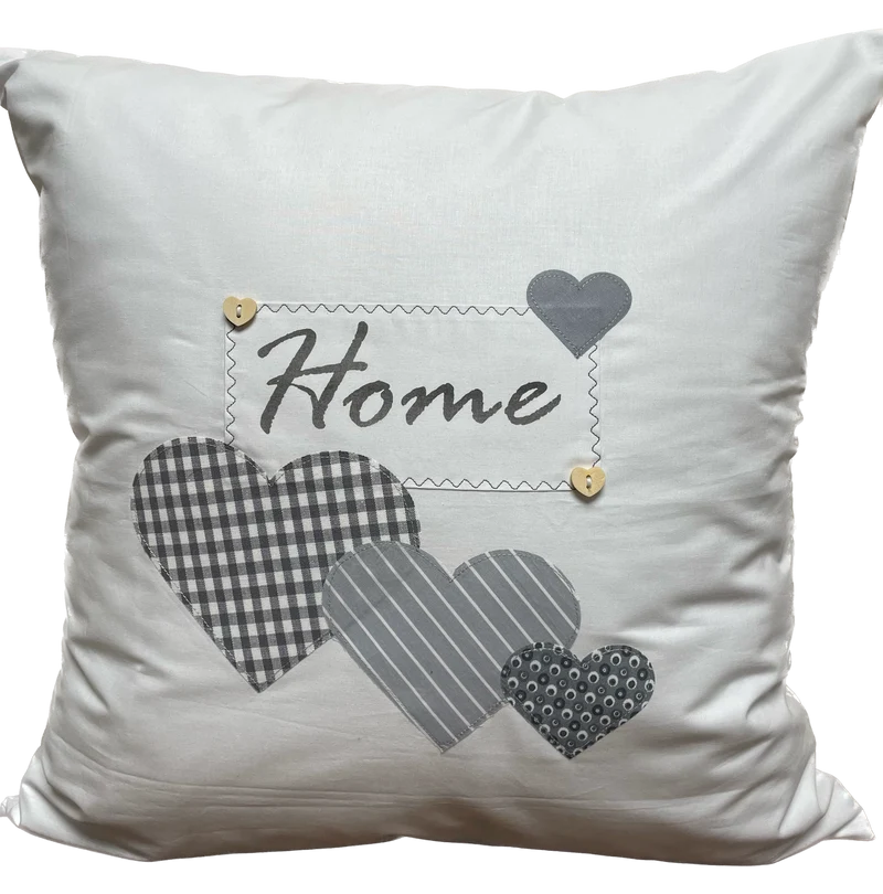 Landhausstil Kissenhülle * Kissenbezug * Dekokissen * Home * weiß/grau mit Herzen