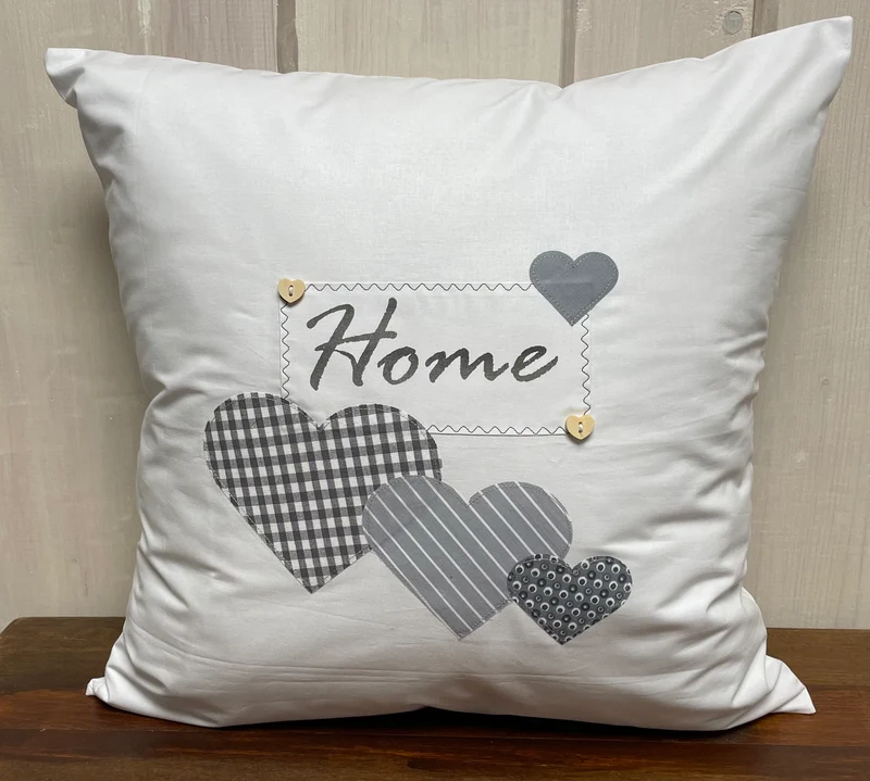 Landhausstil Kissenhülle * Kissenbezug * Dekokissen * Home * weiß/grau mit Herzen