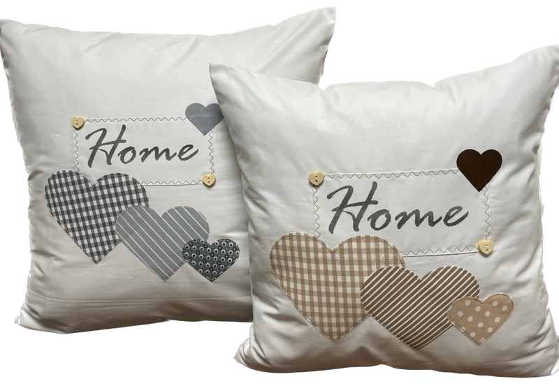 Landhausstil Kissenhülle * Kissenbezug * Dekokissen * Home * weiß/grau mit Herzen