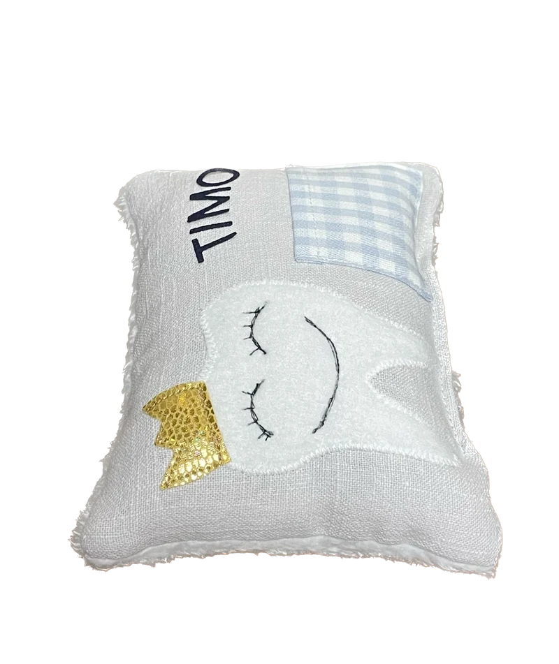 Zahnfee Kissen / Personalisiert, Milchzahn Kissen, Zahnkissen, grau oder rosa 12x17cm.
