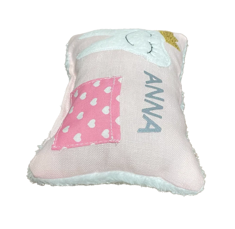 Zahnfee Kissen / Personalisiert, Milchzahn Kissen, Zahnkissen, grau oder rosa 12x17cm.
