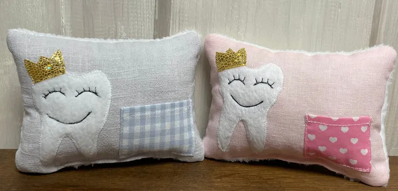 Zahnfee Kissen / Personalisiert, Milchzahn Kissen, Zahnkissen, grau oder rosa 12x17cm.