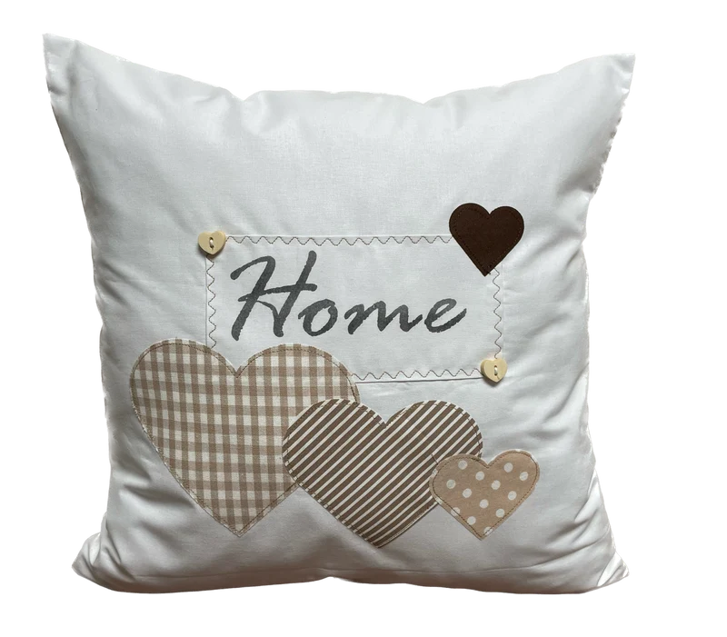 Landhausstil Kissenhülle * Kissenbezug * Dekokissen * Home * weiß/beige mit Herzen