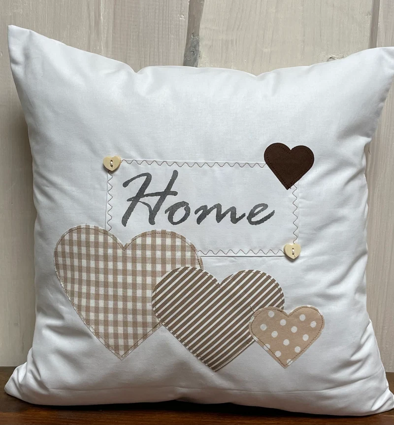 Landhausstil Kissenhülle * Kissenbezug * Dekokissen * Home * weiß/beige mit Herzen