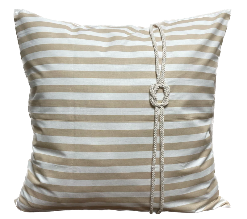 1 Maritime Kissenhülle, Landhausstil Kissenbezug * Seemannsknoten * beige/weiß gestreift