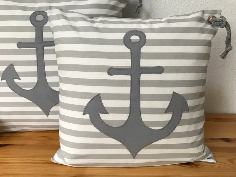 1 Maritime Kissenhülle, Landhausstil Kissenbezug * Anker * grau/weiß