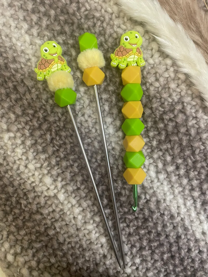 Häkelnadel Schildkröte Amigurumisticks grün senfgelb Set