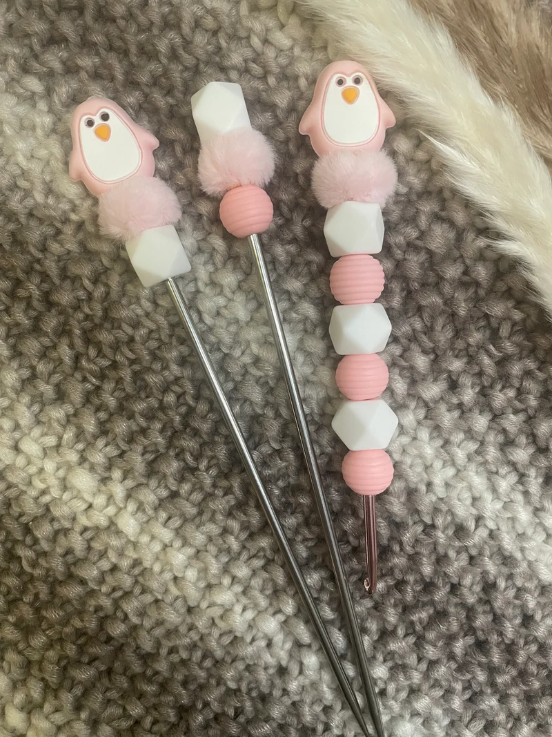 Häkelnadel Pinguin Amigurumisticks weiß rosa Set