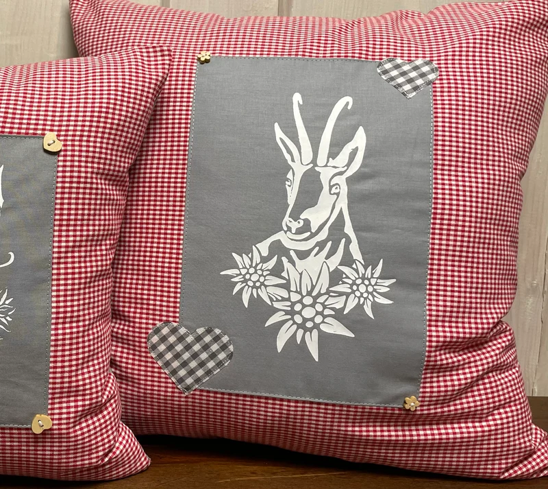 Landhausstil Kissenhülle * Kissenbezug * rot/weiß kariertes Dekokissen * Gams *