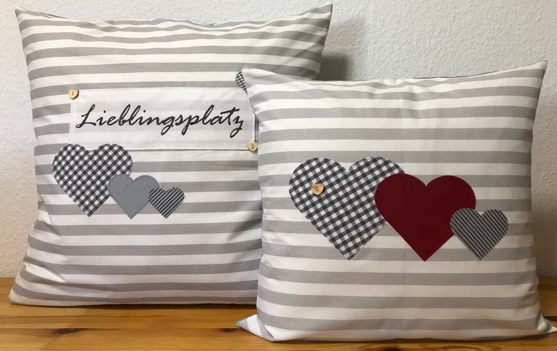Landhausstil Kissenhülle * Kissenbezug * Dekokissen * Herzen *