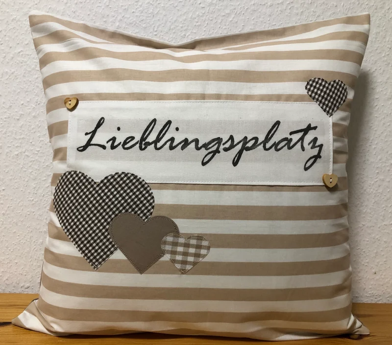Landhausstil Kissenhülle * Kissenbezug beige/weiß * Lieblingsplatz *