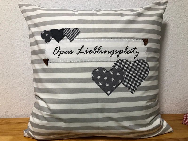 Landhausstil Kissenhülle * Kissenbezug * Dekokissen * Opas Lieblingsplatz * grau/weiß