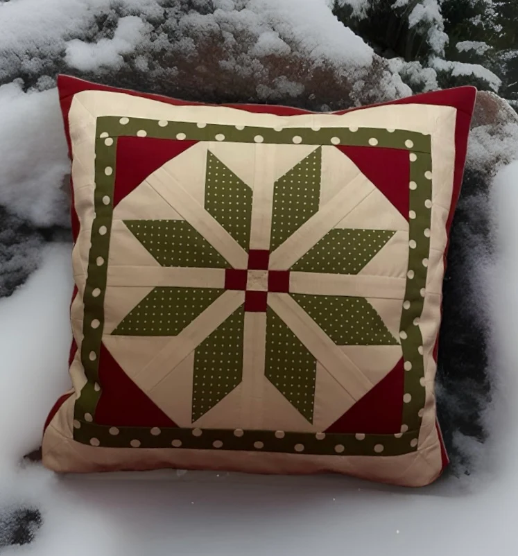 Patchwork Kissenhülle, Landhausstil Kissenbezug, rot/grün/weiß 40x40cm