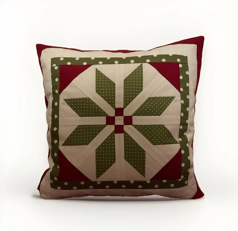 Patchwork Kissenhülle, Landhausstil Kissenbezug, rot/grün/weiß 40x40cm