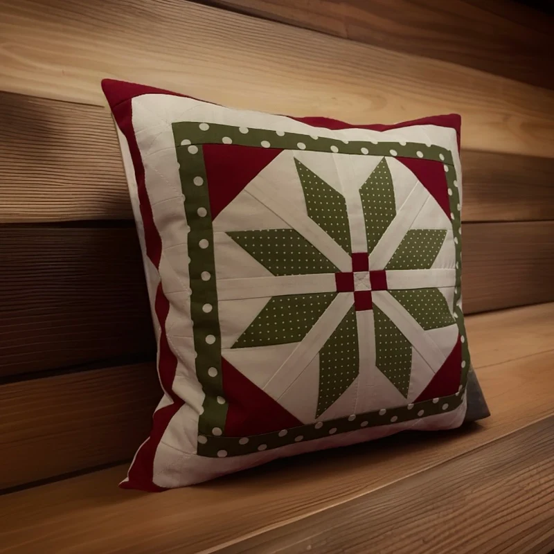 Patchwork Kissenhülle, Landhausstil Kissenbezug, rot/grün/weiß 40x40cm