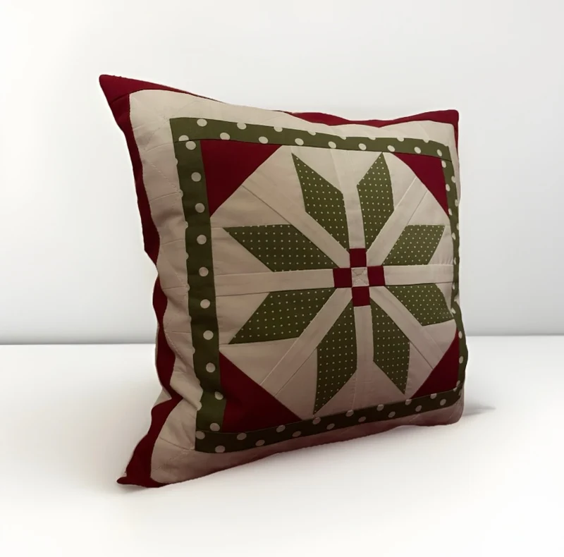 Patchwork Kissenhülle, Landhausstil Kissenbezug, rot/grün/weiß 40x40cm