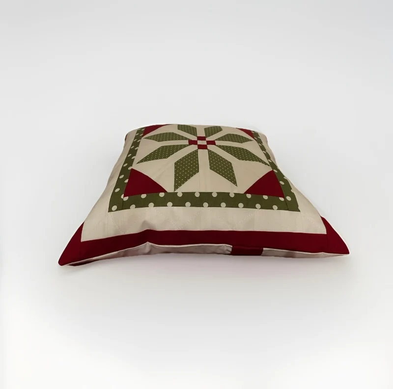 Patchwork Kissenhülle, Landhausstil Kissenbezug, rot/grün/weiß 40x40cm