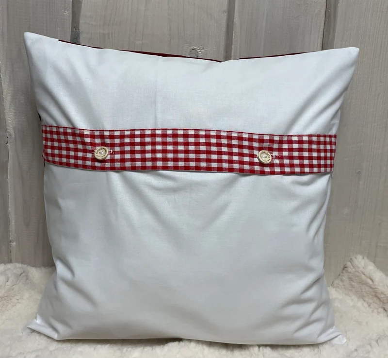 Patchwork Kissenhülle, Landhausstil Kissenbezug, rot/weiß 40x40cm.