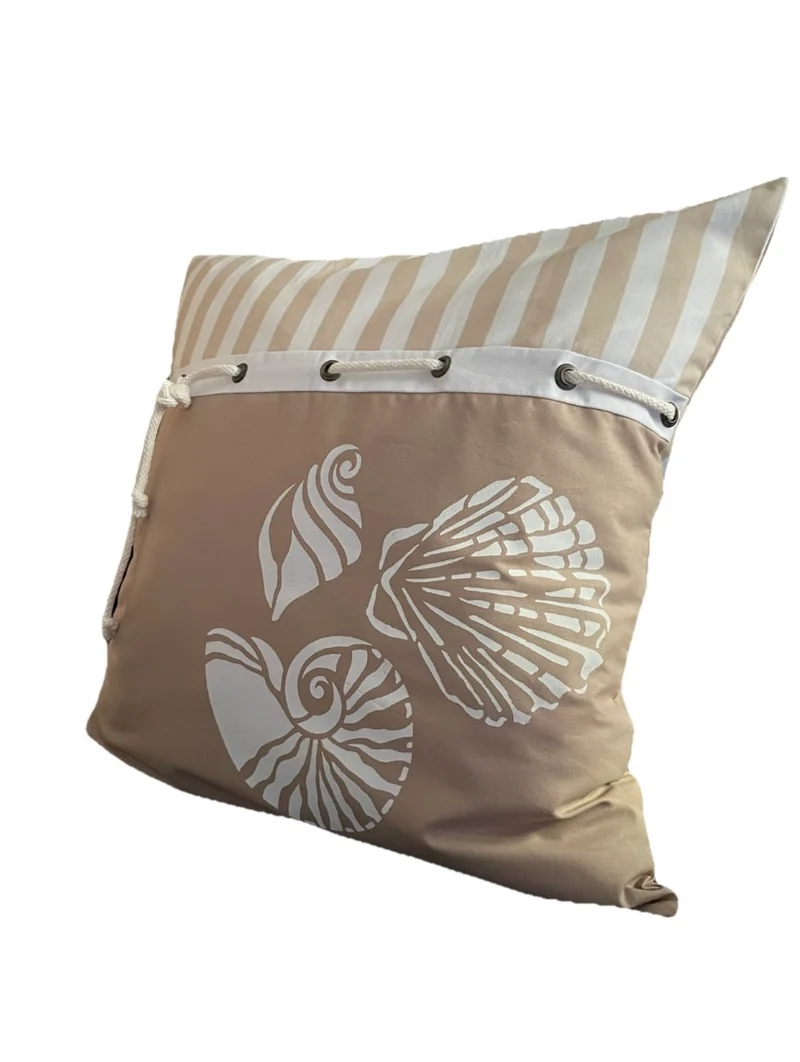 Maritime Kissenhülle, Landhausstil Kissenbezug, Muscheln beige /weiß