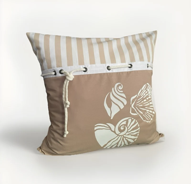 Maritime Kissenhülle, Landhausstil Kissenbezug, Muscheln beige /weiß