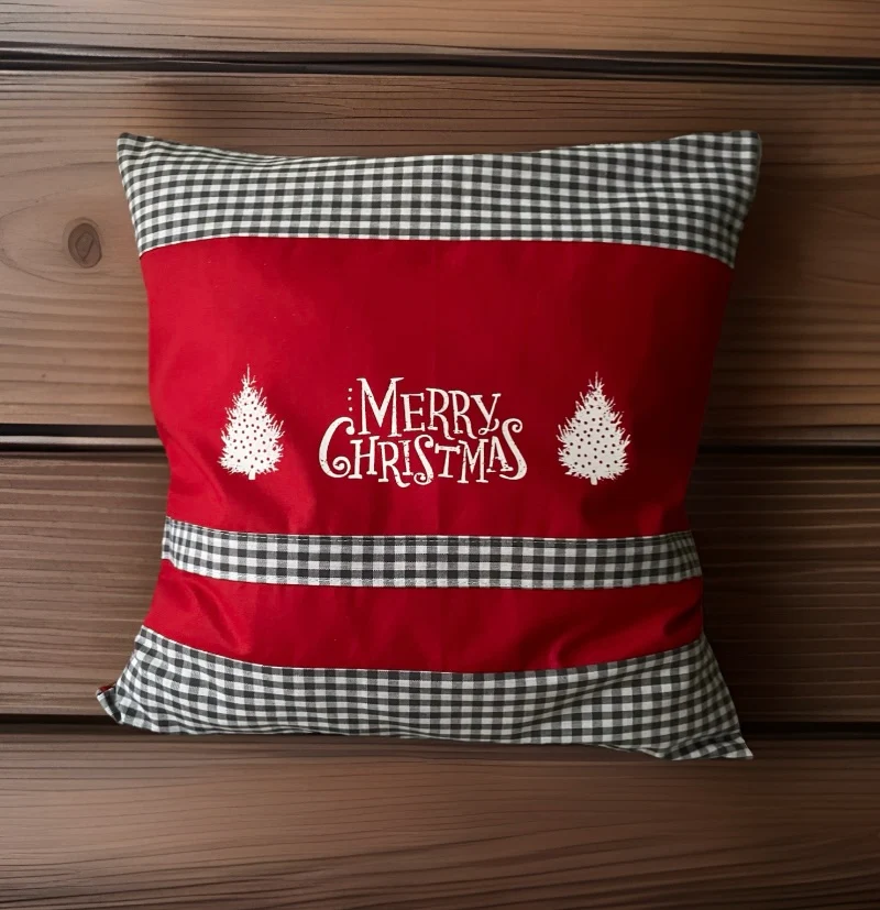 Weihnachtliche Kissenhülle * Landhausstil Kissenbezug * Dekokissen *rot/grau