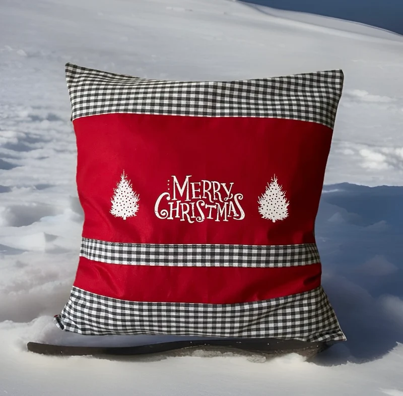 Weihnachtliche Kissenhülle * Landhausstil Kissenbezug * Dekokissen *rot/grau