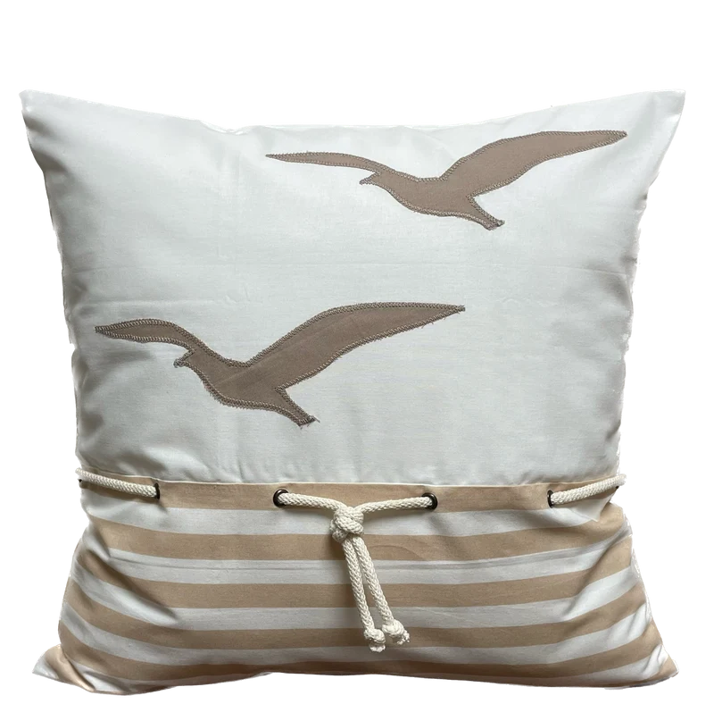 1 Maritime Kissenhülle, Landhausstil Kissenbezug * Möwen * weiß/beige