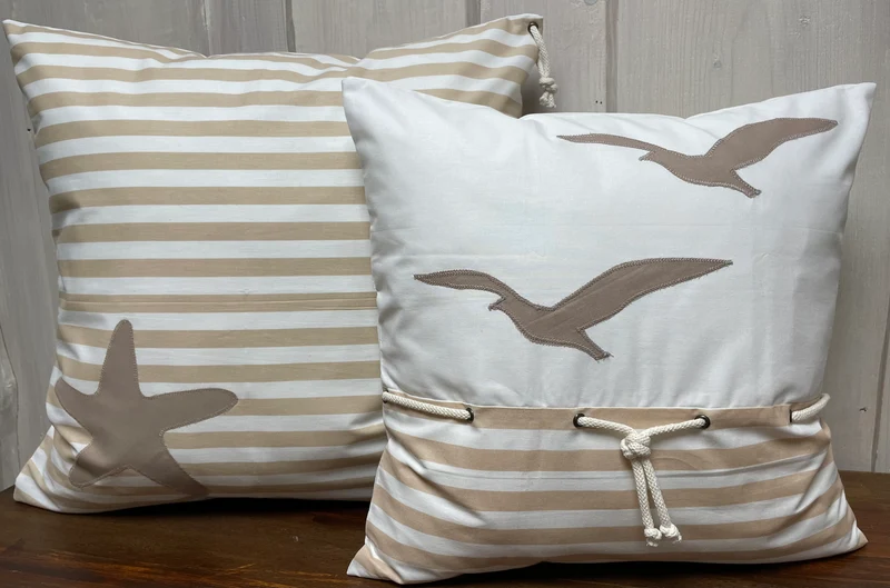 1 Maritime Kissenhülle, Landhausstil Kissenbezug * Möwen * weiß/beige