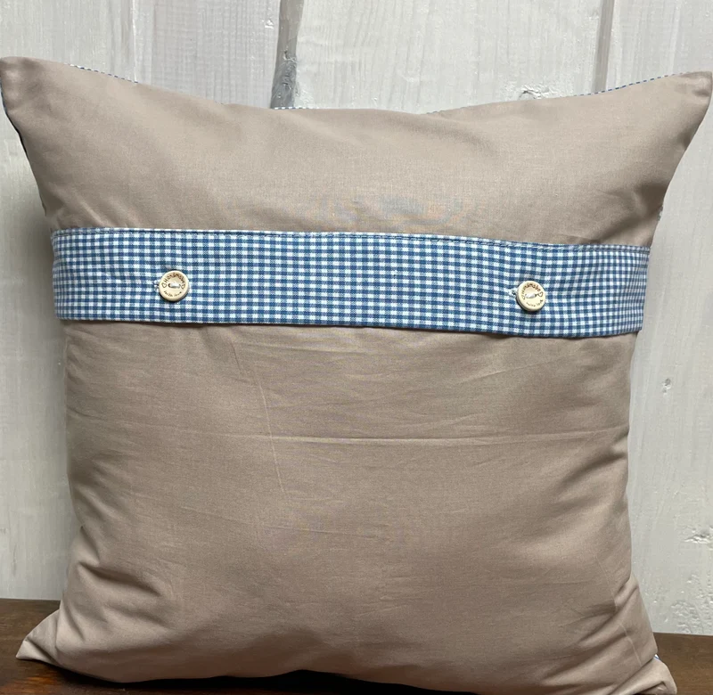 Landhausstil Kissenhülle, Kissenbezug, blau/weiß/beige kariertes Dekokissen * Hosenträger *