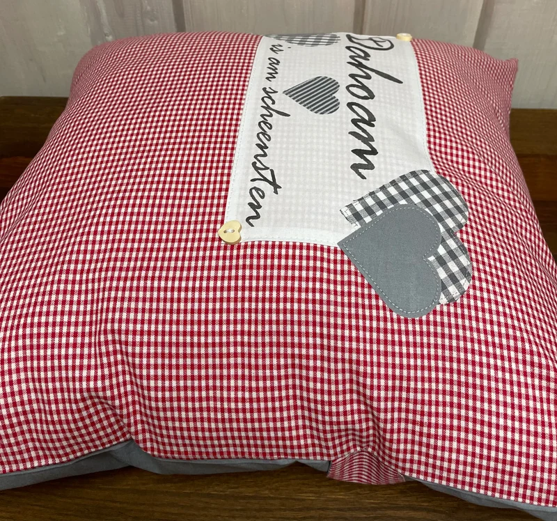 Landhausstil Kissenhülle, Kissenbezug, rot/weiß kariertes Dekokissen * Dahoam is am scheensten*