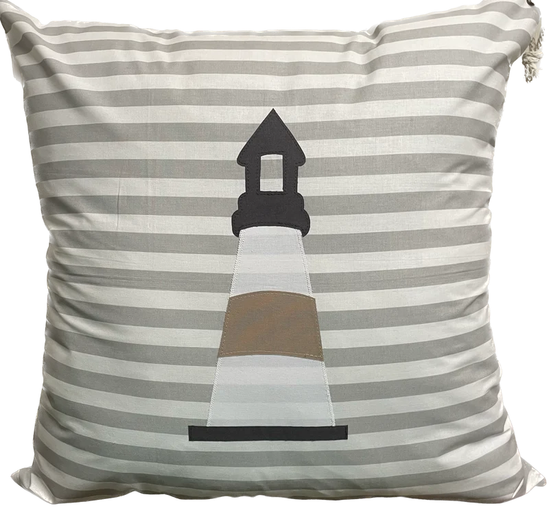 Maritime Kissenhülle, Landhausstil Kissenbezug * Leuchtturm * grau/weiß/beige