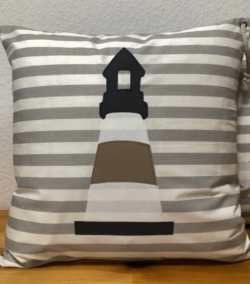 Maritime Kissenhülle, Landhausstil Kissenbezug * Leuchtturm * grau/weiß/beige